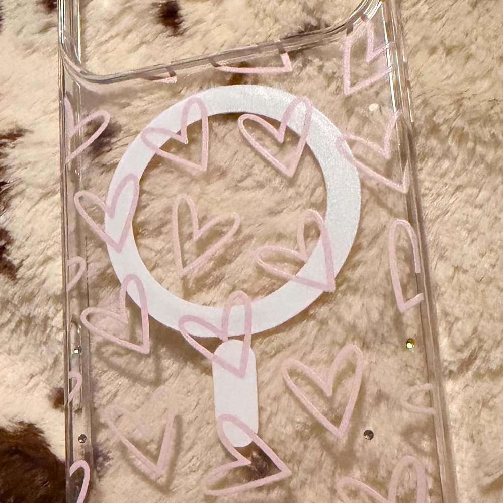 Clear Phone Case with Pink Heart Design